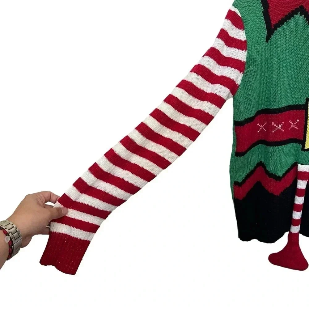 American Stitch Mens Elf Novelty Christmas Sweater Hoodie Green Red Large